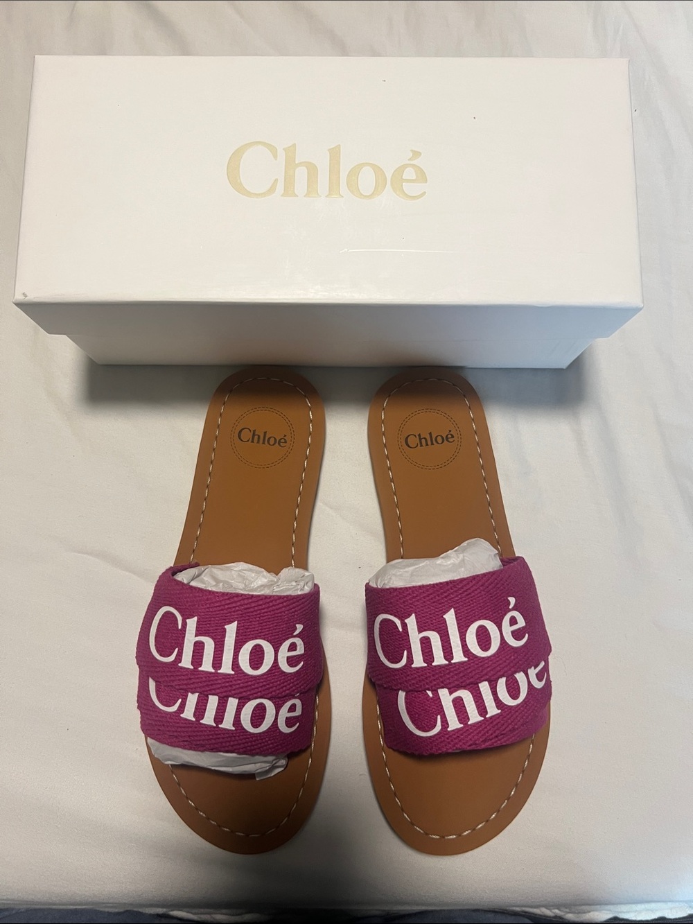 Chloé Pink Logo Slide Sandals with Tan Footbed